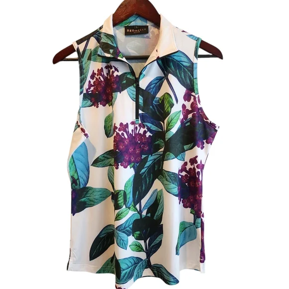 RED BELLY ACTIVE FLORAL ATHLETIC SLEEVELESS TOP WOMENS SIZE LARGE - Picture 1 of 13